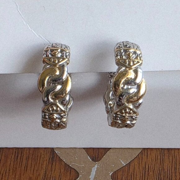 John Medeiros Hoop Earrings Small Rhodium Gold Huggie Silver Knot Classic Prepp - Picture 5 of 7